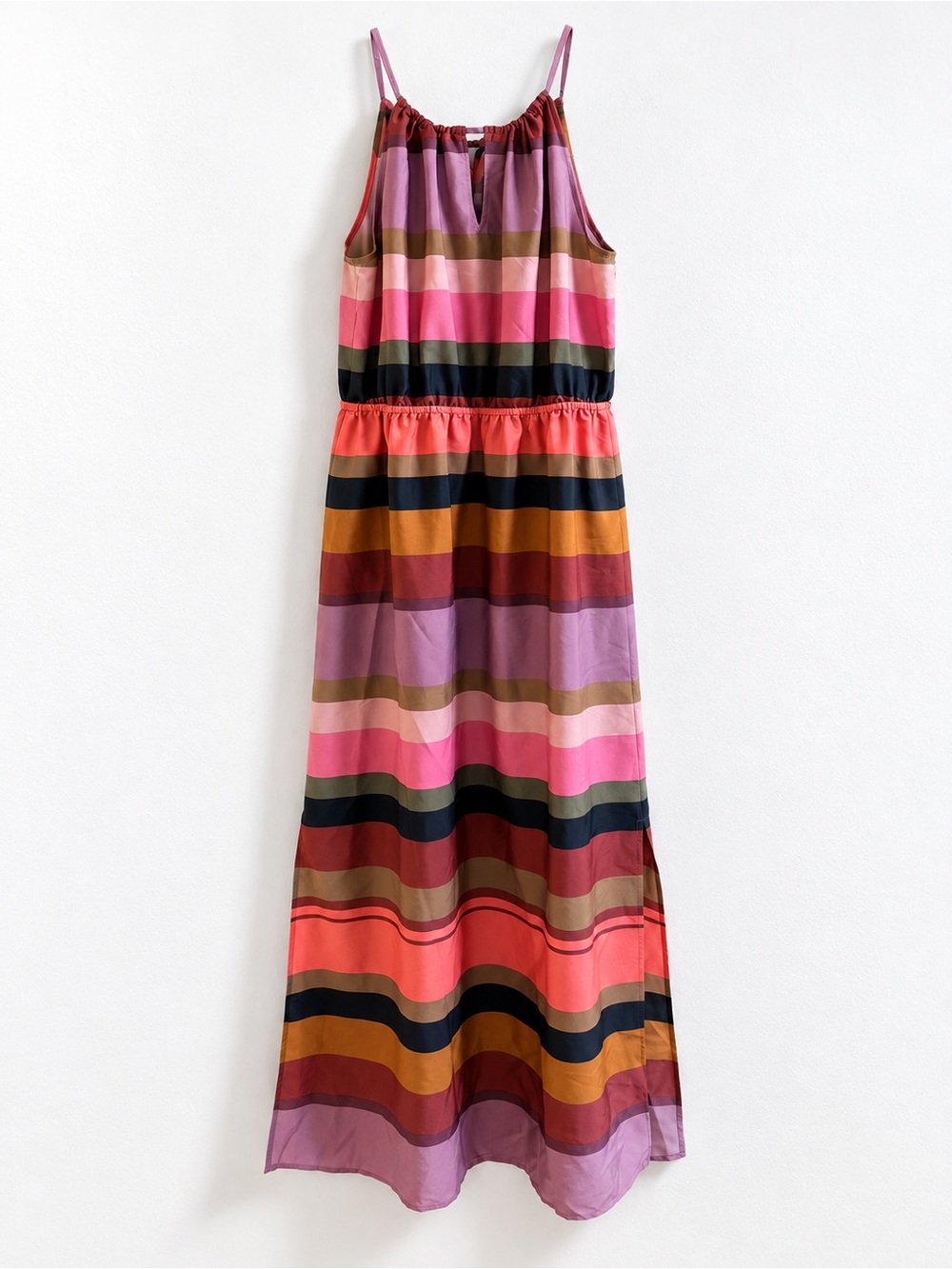 LOFT Colorful Striped Halter Keyhole Maxi Dress Pink Olive Size MP
